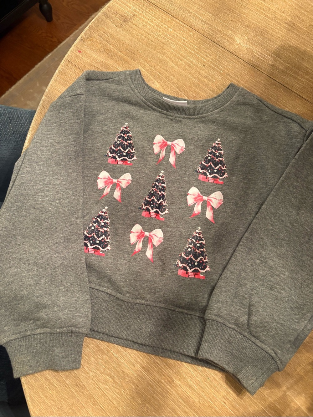 Girls' Gray Holiday Sweatshirt with Pink Bows